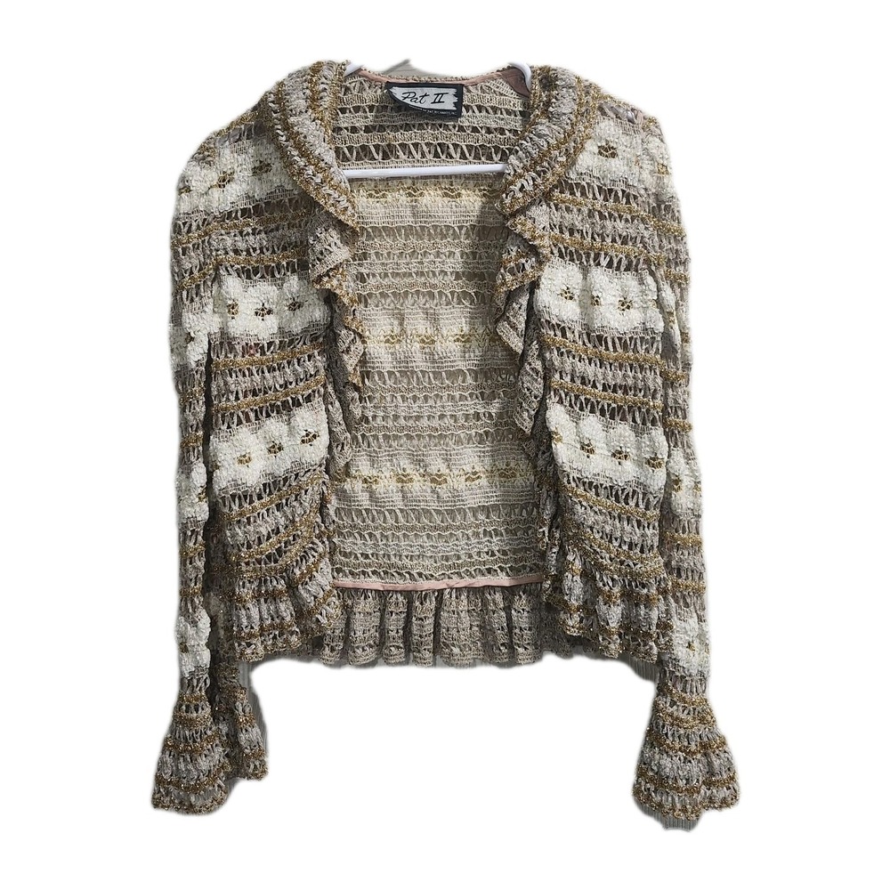 Vintage Pat II Cropped Sweater Union Made USA Metallic Gold Knit Sz 10
